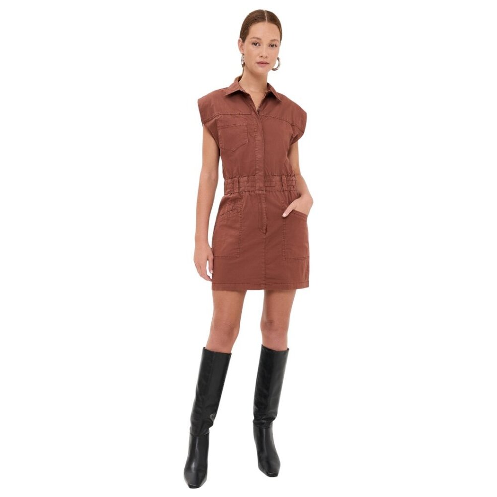 Pistola Rosie Denim Smocked Waist Dress in Praline S